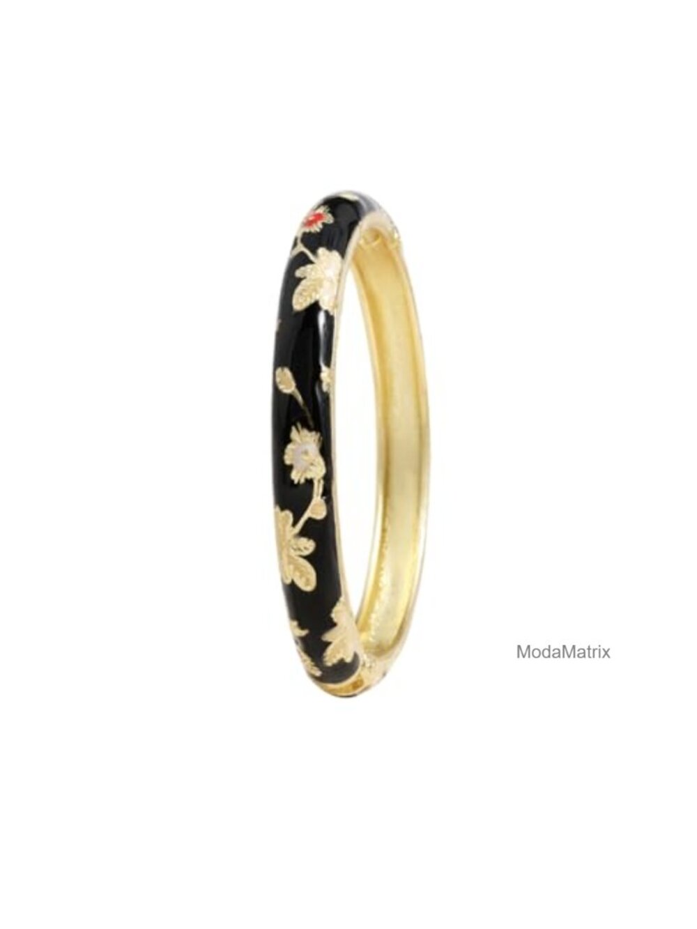 Gold Plated Cloisonne Flower Bangle Bracelet Spring Hinge Clasp Vintage